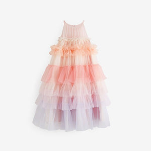 Pink/ Pastel Rainbow Tiered Mesh Party Dress (3-11yrs)