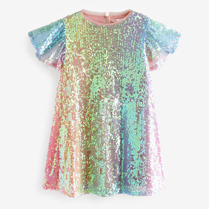 Pink/Blue/Green Rainbow Sequin Sparkle Party Dress (3-12yrs)