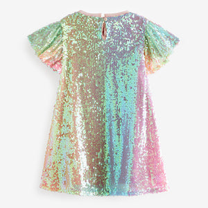 Pink/Blue/Green Rainbow Sequin Sparkle Party Dress (3-12yrs)