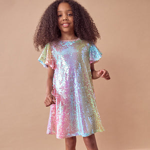 Pink/Blue/Green Rainbow Sequin Sparkle Party Dress (3-12yrs)