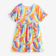 Load image into Gallery viewer, Rainbow Flower Short Sleeve Cotton Jersey Dress (3-12yrs)
