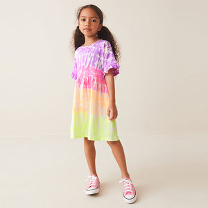 Multi Tie Dye Short Sleeve 100% Cotton Jersey Dress (3-10yrs)