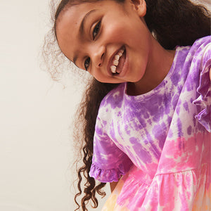 Multi Tie Dye Short Sleeve 100% Cotton Jersey Dress (3-10yrs)