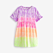 Load image into Gallery viewer, Multi Tie Dye Short Sleeve 100% Cotton Jersey Dress (3-10yrs)
