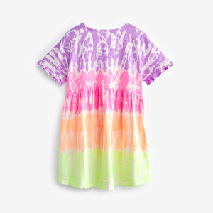 Multi Tie Dye Short Sleeve 100% Cotton Jersey Dress (3-10yrs)