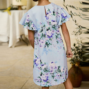 Blue Floral Print Ocassion Dress (3-12yrs)