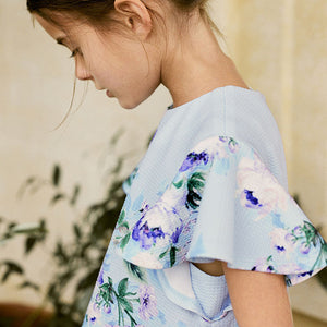 Blue Floral Print Ocassion Dress (3-12yrs)