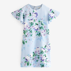 Blue Floral Print Ocassion Dress (3-12yrs)