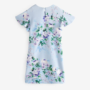 Blue Floral Print Ocassion Dress (3-12yrs)