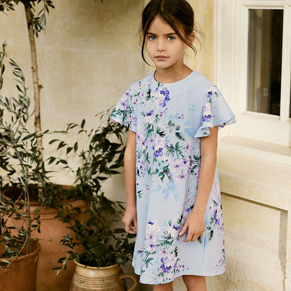 Blue Floral Print Ocassion Dress (3-12yrs)