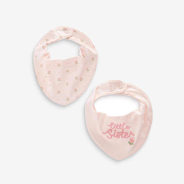 Pink Little Sister Baby Dribble Bibs 2 Pack