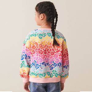 Multi Rainbow Animal Sequin Crew Sweatshirt Top (3-12yrs)