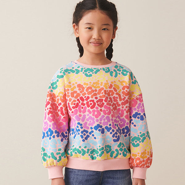 Multi Rainbow Animal Sequin Crew Sweatshirt Top (3-12yrs)