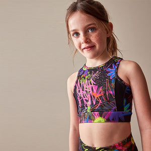 Black Graffiti Sports Crop Top (5-11-12yrs)