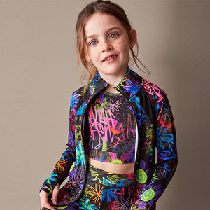 Black Graffiti Sports Zip Through Top (3-12yrs)