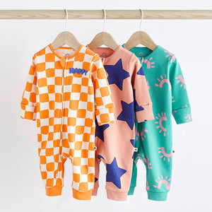 Multi Baby Footless Sleepsuit With Zip 3 Pack (0-6-9mths)