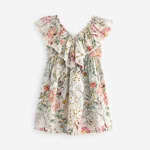 Pink Floral Printed Ruffle Dress