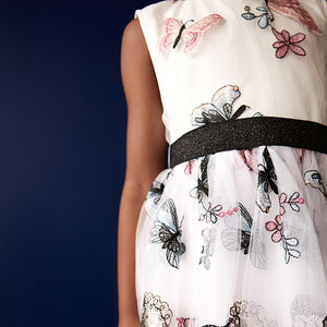 Butterfly Embroidered Mesh Tie Back Party Dress (3-10yrs)