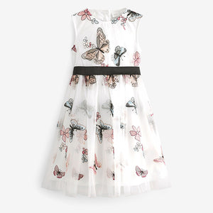 Butterfly Embroidered Mesh Tie Back Party Dress (3-10yrs)