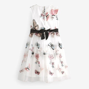 Butterfly Embroidered Mesh Tie Back Party Dress (3-10yrs)