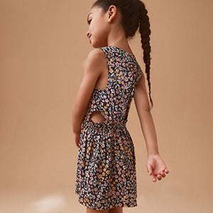 Black Floral Cut-Out Detail Playsuit (3-12yrs)