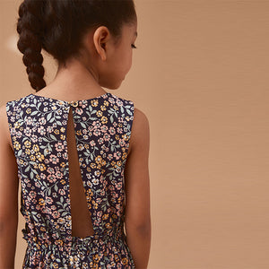 Black Floral Cut-Out Detail Playsuit (3-12yrs)