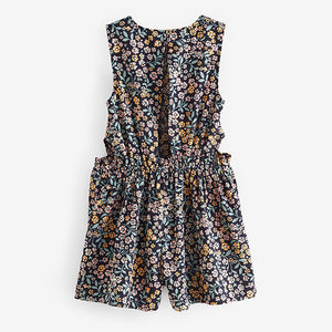 Black Floral Cut-Out Detail Playsuit (3-12yrs)