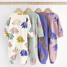 Load image into Gallery viewer, Blue Elephant Print Baby Sleepsuit 4 Pack (0mths-12-18mt)
