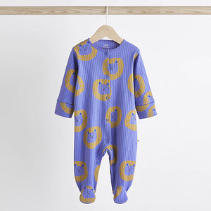 Blue Elephant Print Baby Sleepsuit 4 Pack (0mths-12-18mt)