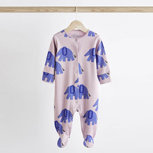 Load image into Gallery viewer, Blue Elephant Print Baby Sleepsuit 4 Pack (0mths-12-18mt)
