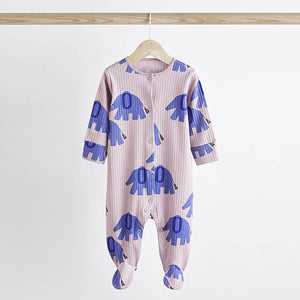 Blue Elephant Print Baby Sleepsuit 4 Pack (0mths-12-18mt)