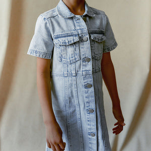 Maxi Length Blue Fitted Denim Dress (3-12yrs)