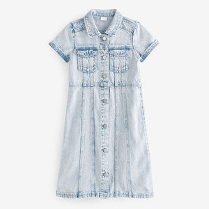 Maxi Length Blue Fitted Denim Dress (3-12yrs)