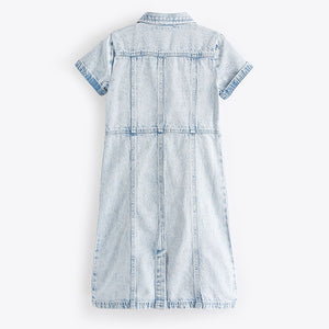 Maxi Length Blue Fitted Denim Dress (3-12yrs)