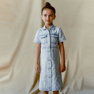 Maxi Length Blue Fitted Denim Dress (3-12yrs)