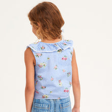 Load image into Gallery viewer, Blue Floral 100% Cotton Tie-Front Blouse (3-12yrs)
