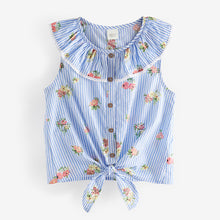 Load image into Gallery viewer, Blue Floral 100% Cotton Tie-Front Blouse (3-12yrs)
