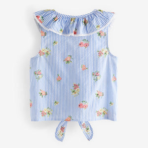 Blue Floral 100% Cotton Tie-Front Blouse (3-12yrs)