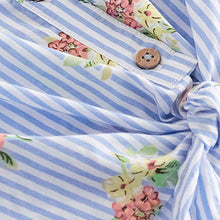 Load image into Gallery viewer, Blue Floral 100% Cotton Tie-Front Blouse (3-12yrs)
