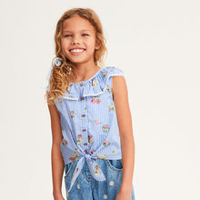 Load image into Gallery viewer, Blue Floral 100% Cotton Tie-Front Blouse (3-12yrs)
