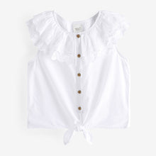 Load image into Gallery viewer, White Broderie 100% Cotton Tie-Front Blouse (3-12yrs)
