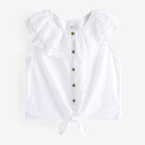 White Broderie 100% Cotton Tie-Front Blouse (3-12yrs)