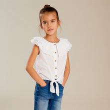 Load image into Gallery viewer, White Broderie 100% Cotton Tie-Front Blouse (3-12yrs)
