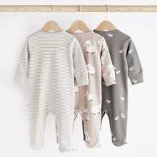 Load image into Gallery viewer, Grey Sheep Baby Delicate Appliqué 100% Cotton Sleepsuits 3 Pack (0-12-18mt)
