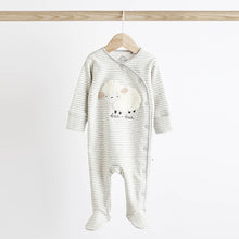 Load image into Gallery viewer, Grey Sheep Baby Delicate Appliqué 100% Cotton Sleepsuits 3 Pack (0-12-18mt)
