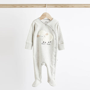 Grey Sheep Baby Delicate Appliqué 100% Cotton Sleepsuits 3 Pack (0-12-18mt)