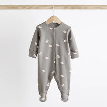 Load image into Gallery viewer, Grey Sheep Baby Delicate Appliqué 100% Cotton Sleepsuits 3 Pack (0-12-18mt)
