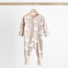 Load image into Gallery viewer, Grey Sheep Baby Delicate Appliqué 100% Cotton Sleepsuits 3 Pack (0-12-18mt)
