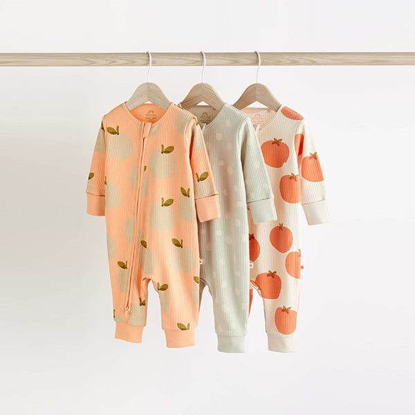 Peach/Cream Baby Cotton Sleepsuits 3 Pack (0mths-1.5-2yrs)