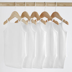 White 5 Pack Baby 100% Cotton Strappy Bodysuits